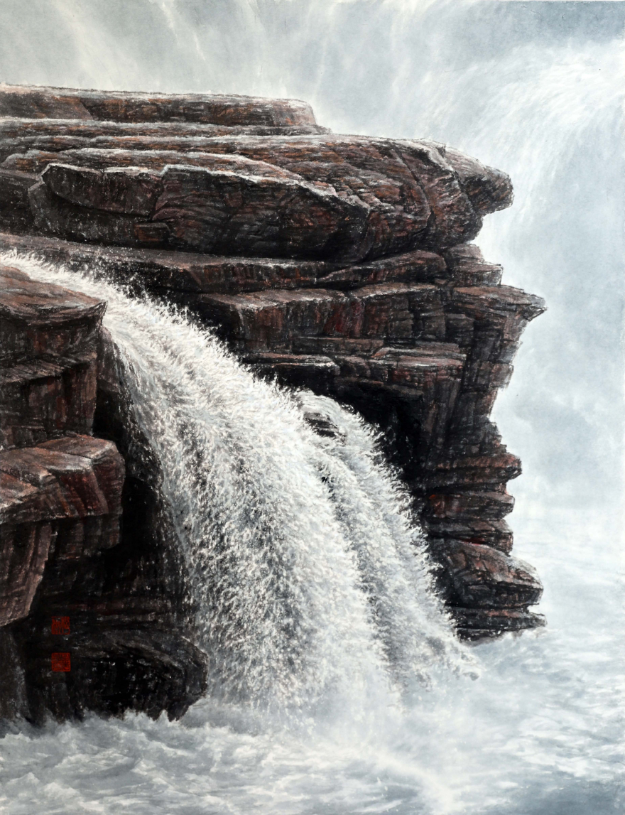 후커우 폭포.  63x118cm, 수묵담채.jpg